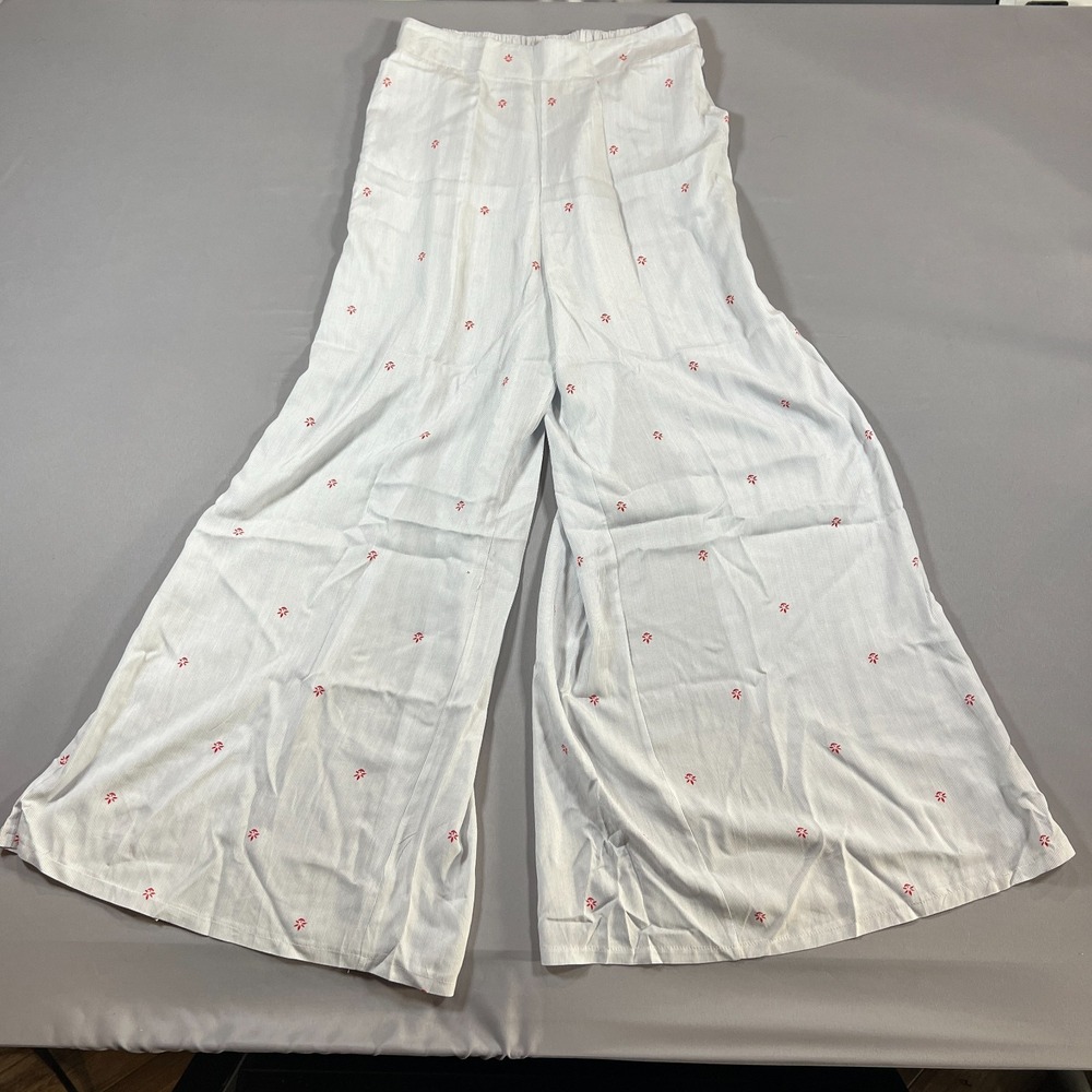 Jaase Palazzo Pants Womens XL White Blue Pinstripe Elastic Waistband Wide Leg